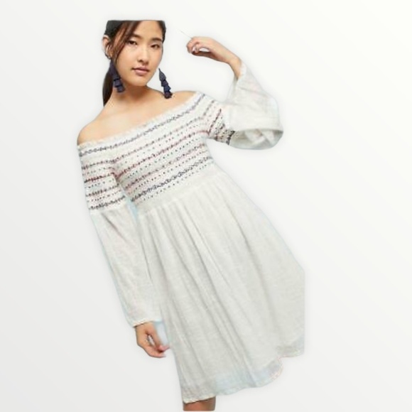 NWT FARM RIO ANTRHO White Smocked Mini Dress, S - Picture 1 of 14